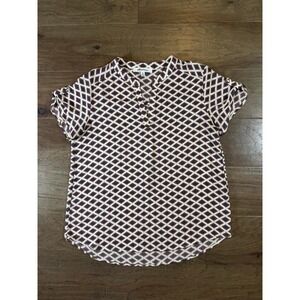 Alice Blue Womens‎ Medium Navy Red Geometric Diamond Short Sleeve Blouse